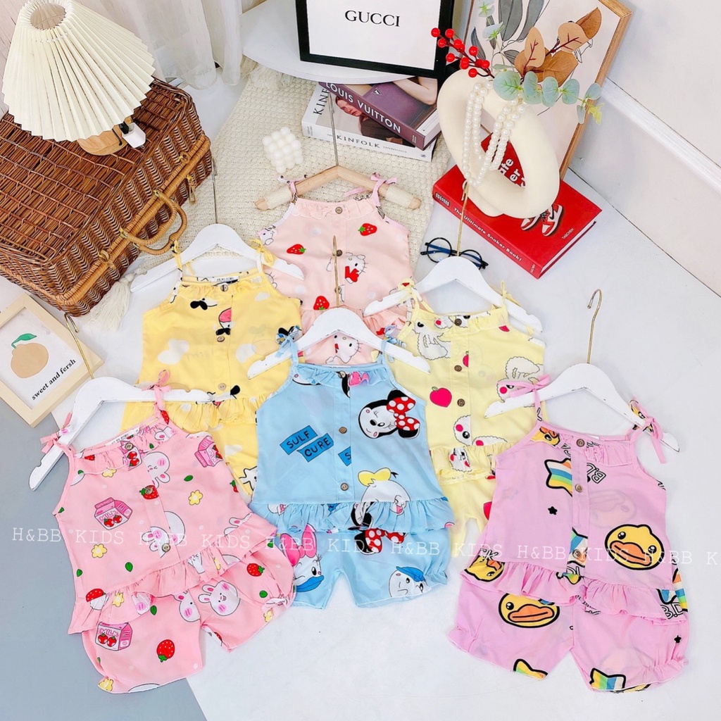 Bộ lanh 2 dây hàn quốc hàng thiết kế cách điệu 4-17kg, set lanh hai dây mặc nhà cho bé gái, bộ đũi lụa cho bé