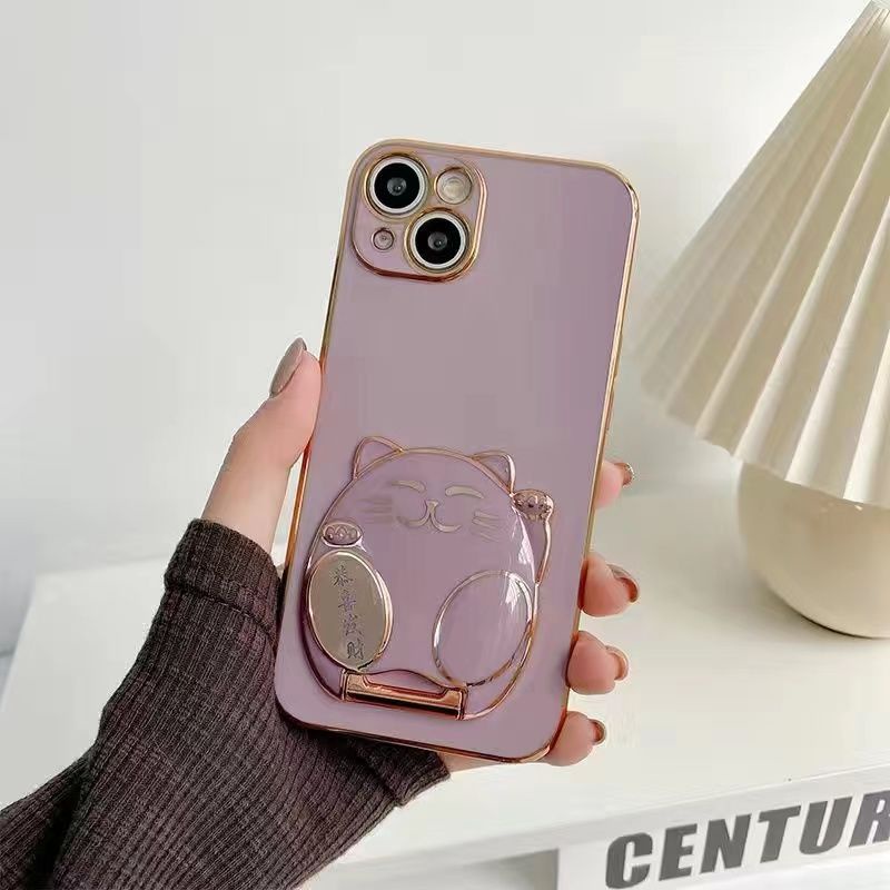 ốp lưng iphone 7 8 7Plus 8Plus 6 6S 6/6sPlu Ốp Điện Thoại Mạ Điện Hình Mèo May Mắn 3D Có Giá Đỡ Cho iphone 6 6sp 7 8 plus XR Xs Max 13 pro Max iPhone14 11 12