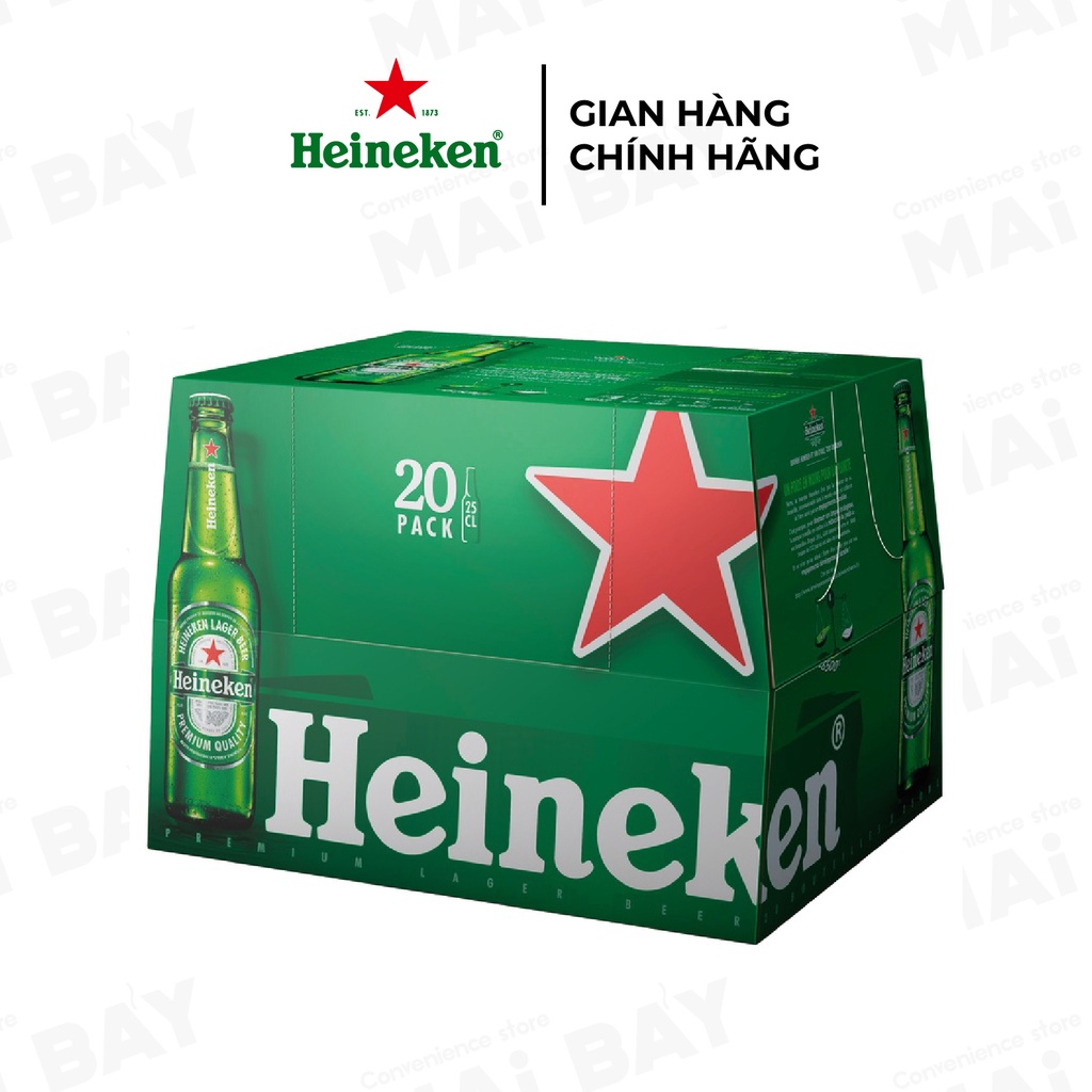 Thùng 20 chai bia Heineken Pháp nhập khẩu 250ml/chai