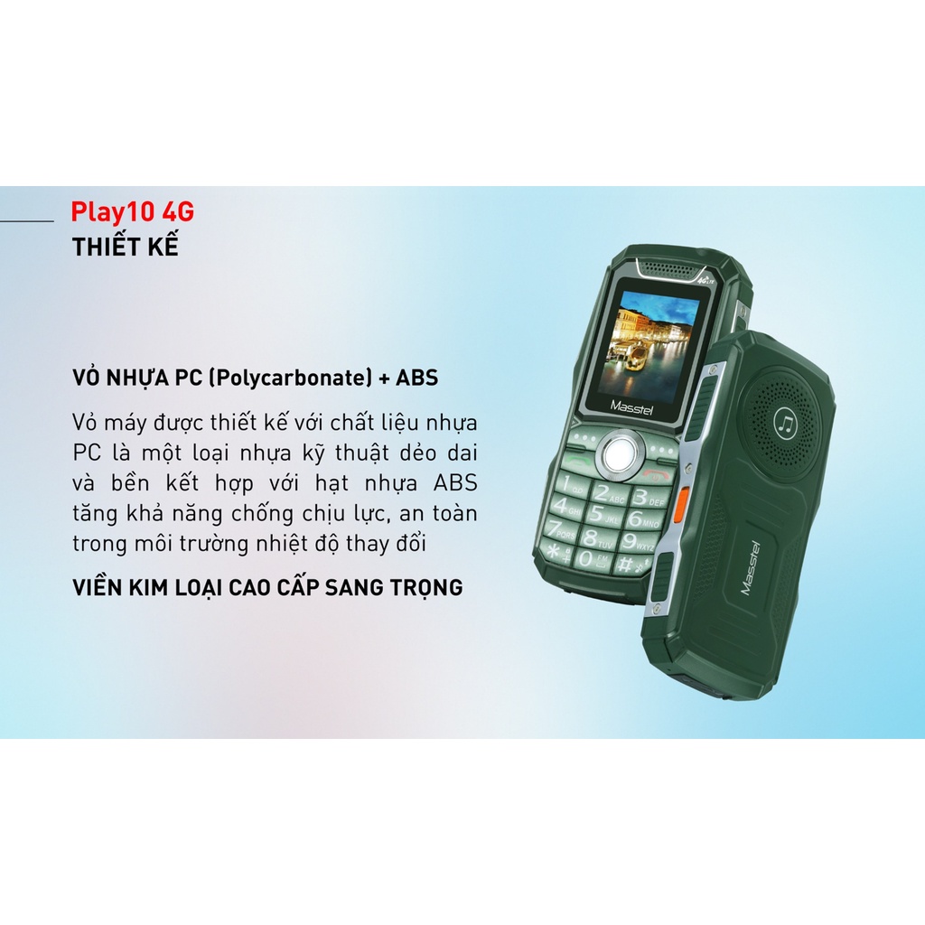 Điện Thoại Masstel Play 10 4G - Loa Khủng, Pin Trâu, FM Không Dây, Đèn Pin Siêu Sáng, Xem Lịch Âm Tiện Lợi