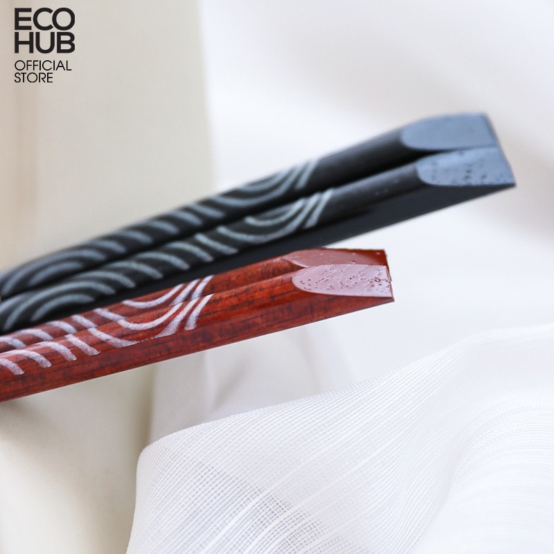 Đũa gỗ lim ECOHUB họa tiết phong cách Nhật Bản 22.5cm (Wooden Chopsticks) E00317