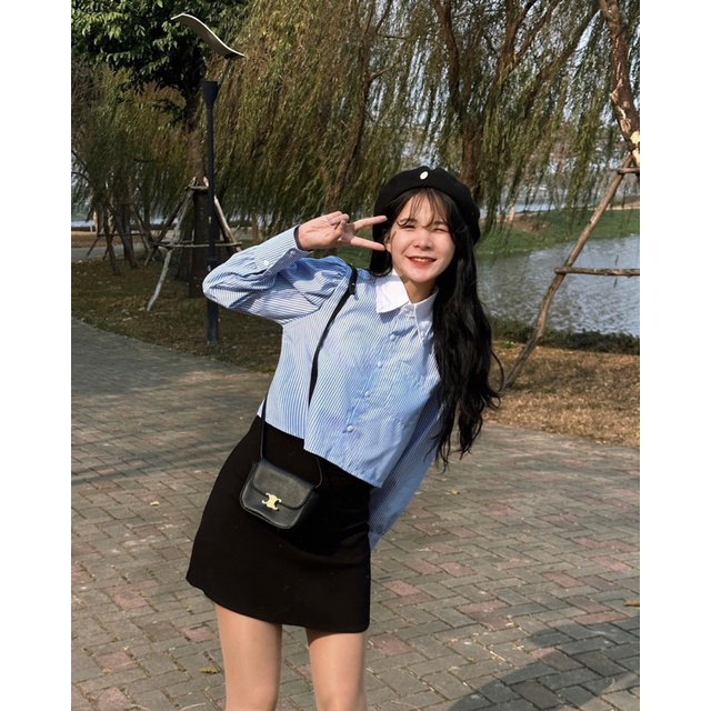 Áo Sơ Mi Crt Phối Cổ Trắng Basic Dễ Phối Đồ Chất Liệu Mát