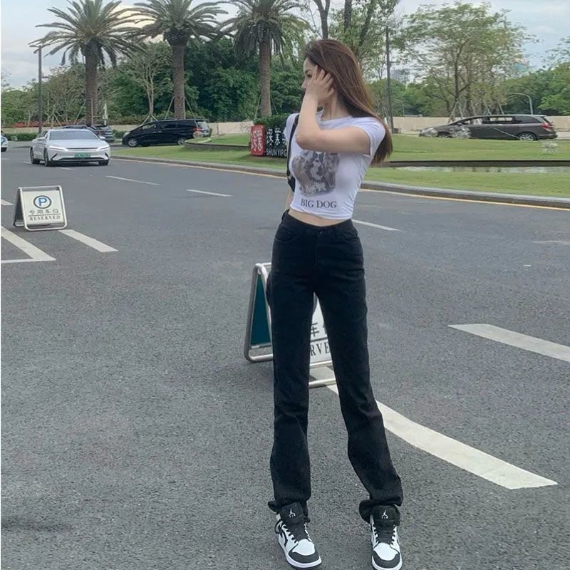 COZOK Quần jeans Dài Lưng Cao Phong Cách retro Hong Kong Thời Trang Cho Nữ