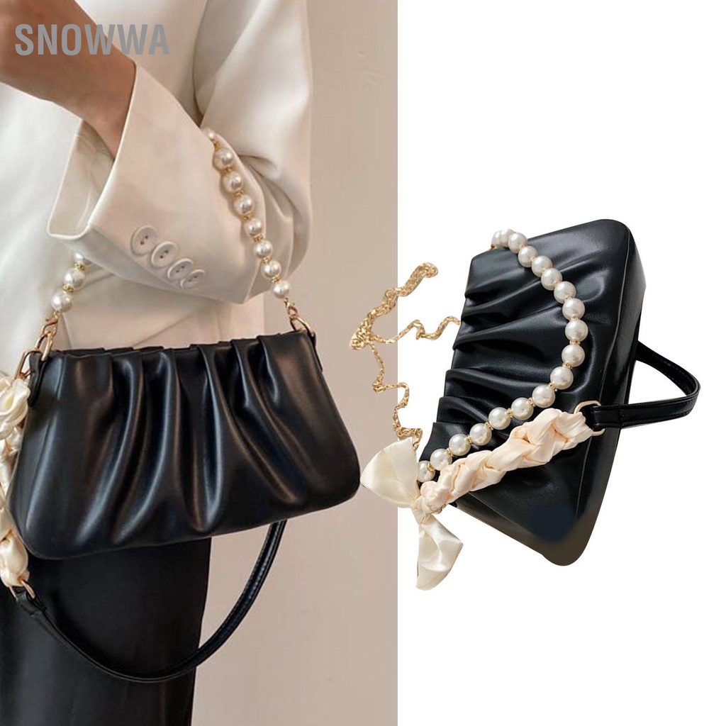 Snowwa Túi Đeo Vai Nữ Vải Xếp Cloud Sát Nách Da PU Ngọc Trai Trang Trí Tote