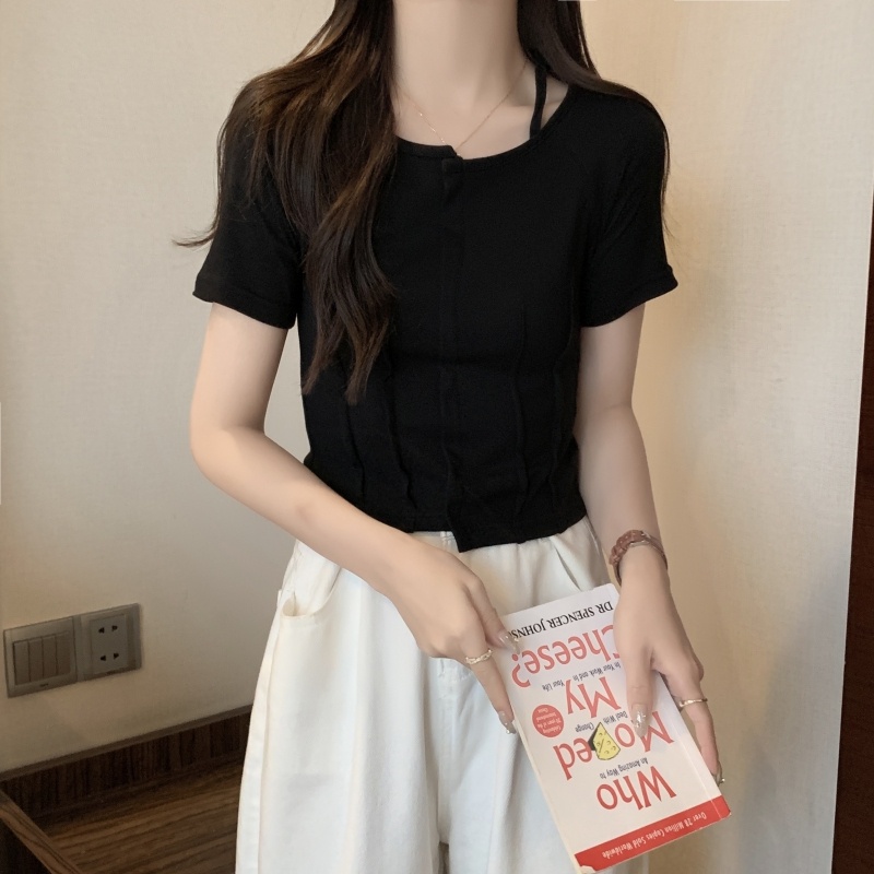 ZHELIHANGFEI Áo Thun Tay Ngắn Lưng Cao Kiểu Dáng Sexy Dễ Phối Đồ