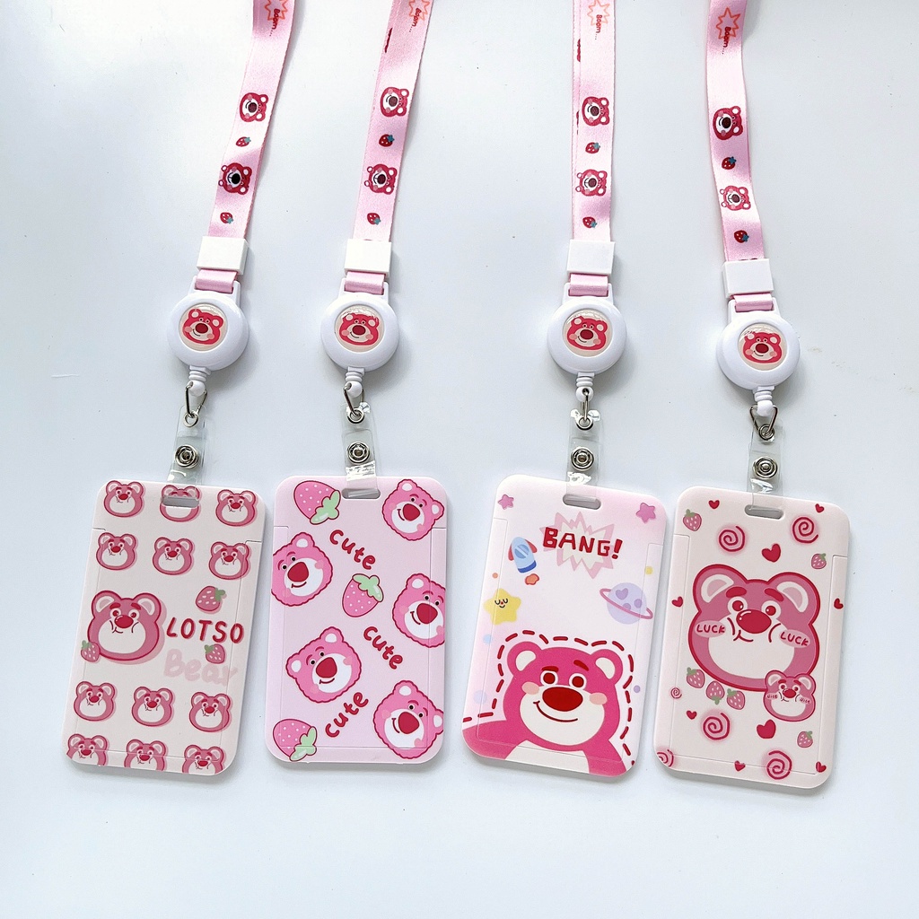 Lotso Dây Đeo Thẻ 3 Chiều Hình Gấu Hồng Thiết Kế Đơn Giản