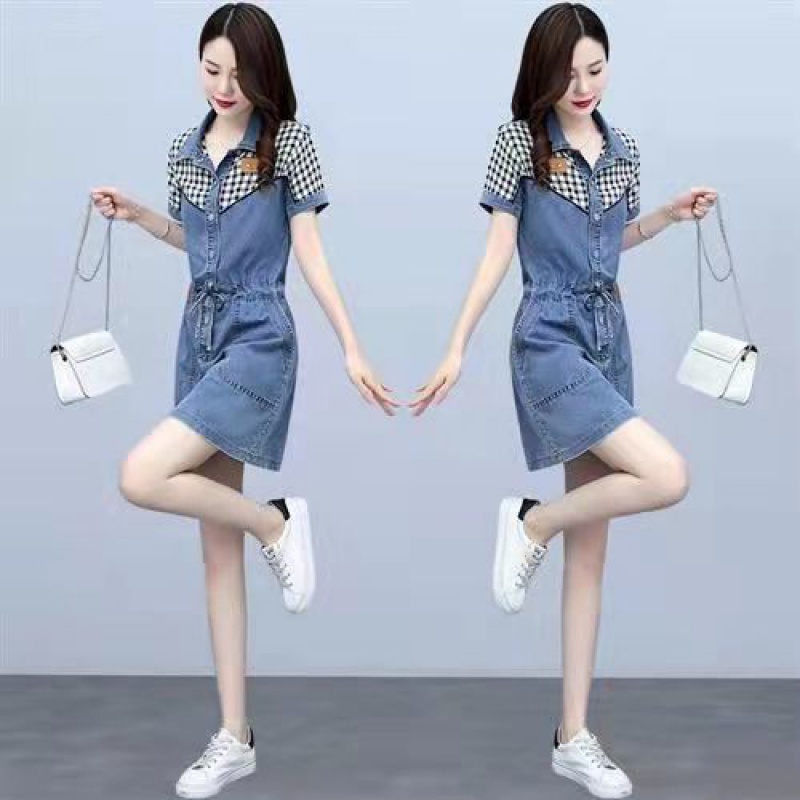 Đầm Sơ Mi Denim Phối Màu Thời Trang Cho Nữ