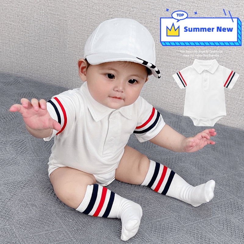 Áo Liền Quần Một Mảnh Bằng Cotton Trơn Tay Ngắn Thời Trang Mùa Hè Dành Cho Bé Trai Gái 0-24 Tháng Tuổi