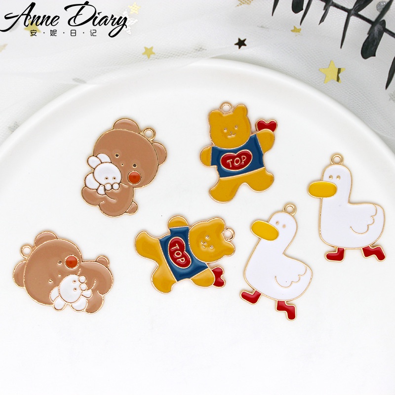 2 Cái / lốc Hoạt Hình BEBEAR Gấu Pooh Cổ Vũ Vịt Hợp Kim Men Mặt Dây Chuyền DIY Phụ Kiện Trang Sức Qu