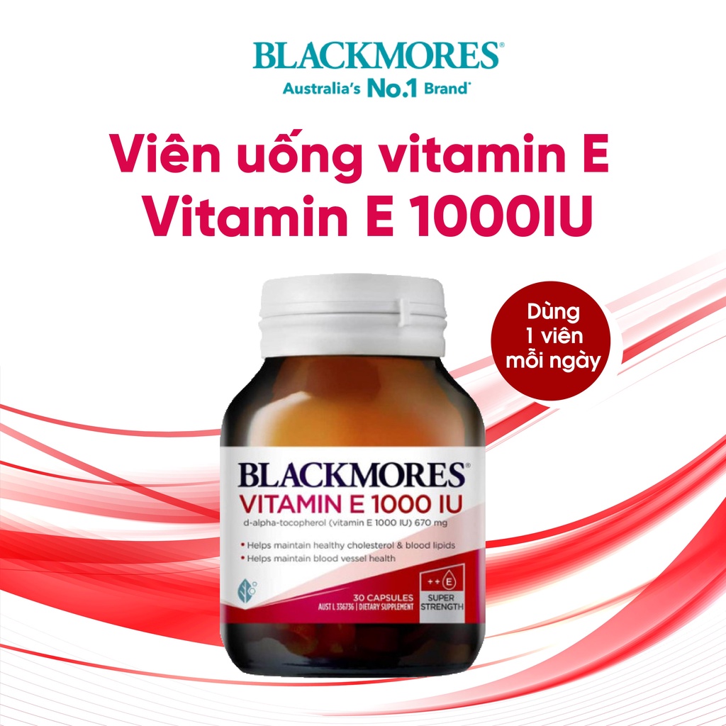 Vitamin E tự nhiên 1000IU Blackmores, viên uống bổ sung vitamin E giúp dẹp da, đẹp tóc 30 viên Úc