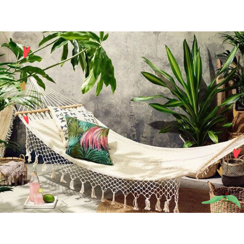 Võng Sợi Đan Tay Macrame Viền Đơn Giản - Võng Lưới Sợi Cotton Siêu Êm - Hải Tặc Decor - Khung Võng Xếp Duy Lợi