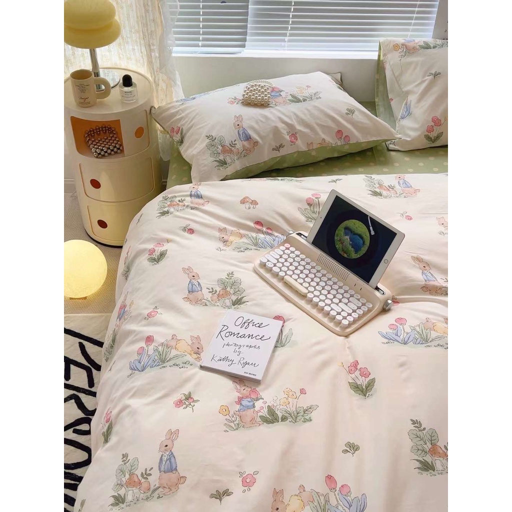 Chăn Ga Gối Cotton Living 💝 FREESHIP 💝 Bộ Chăn Ga Cotton 100% "Mơ Nhí Bèo " nhập khẩu 4 món