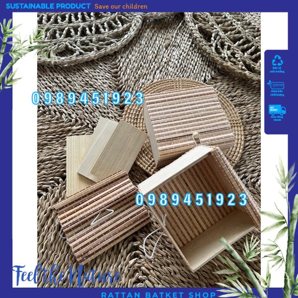 Hộp mành tre mini 10x10 đựng trang sức, son phấn-đựng tặng quà