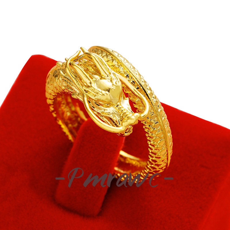Pmrawc | Nhẫn Hở Mạ Vàng 24K Khắc Hình Đầu Rồng FS413