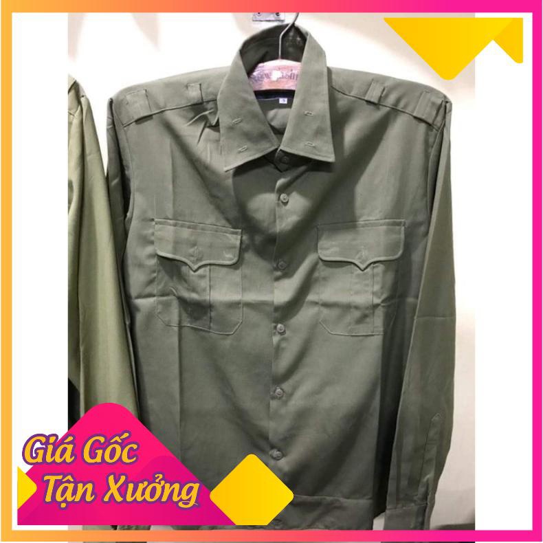 Áo bay dài tay màu cỏ úa, áo lao động, áo tập QS loại đẹp