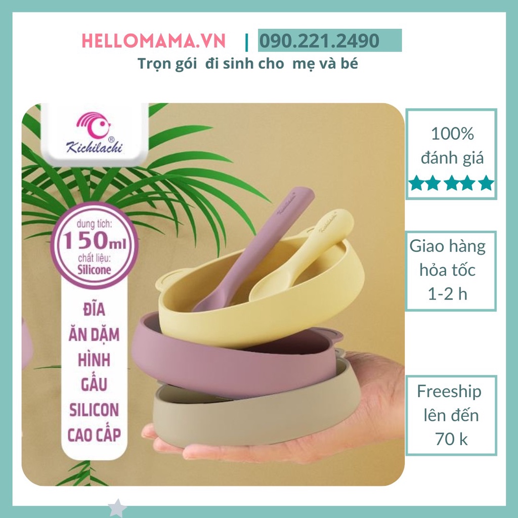 Set chén , khay ăn dặm silicon KICHILACHI 𝐂𝐀𝐎 𝐂𝐀̂́𝐏 hình gấu và thỏ ( có tách lẽ set)
