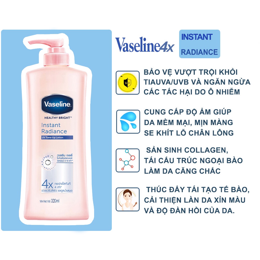 Sữa Dưỡng Thể Trắng Da Vaseline 4X Healthy White Instant Thái Lan 320ml