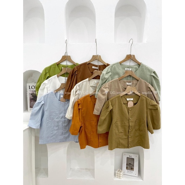 Áo tay bồng croptop form siêu xinh