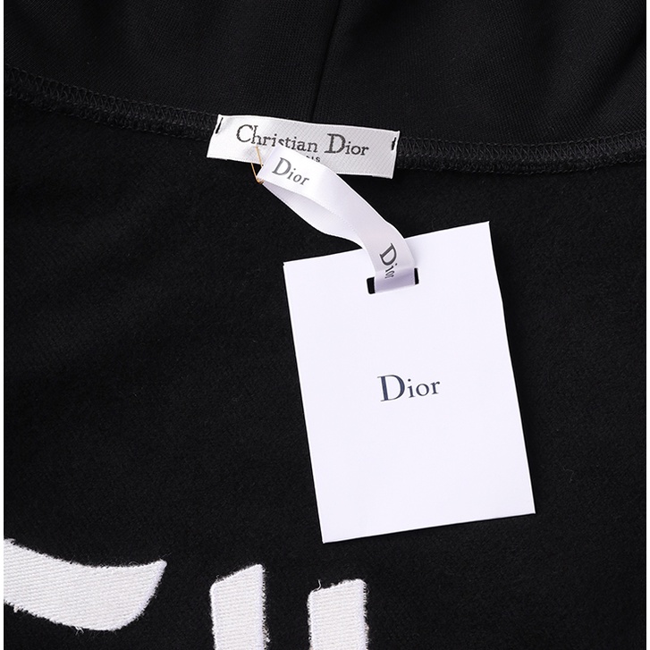 Áo Hoodie DIOR Thêu Chữ Phối Dây Ruy Băng Thời Trang Cho Cặp Đôi