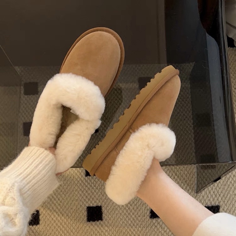 Giày lười da lộn lông thỏ đi tuyết cho nữ lót lông siêu dày ấm