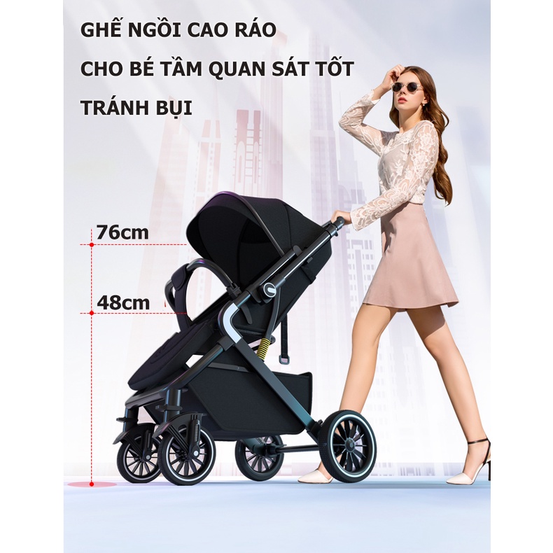 Xe đẩy em bé 2 chiều ngả lưng 3 tư thế cho bé BaBy gấp gọn thành vali kéo, siêu chắc chịu lực 40kg