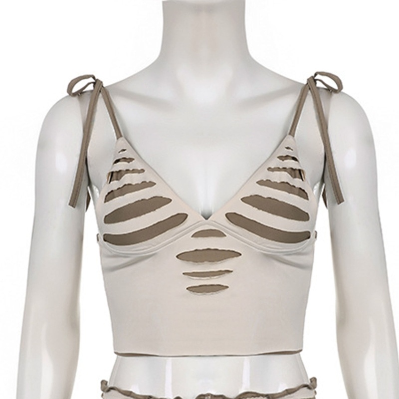 Áo Croptop Hai Dây Cổ Chữ V Khoét Sâu Phong Cách Vintage