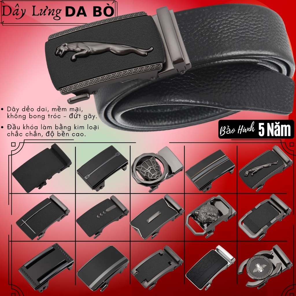 Dây Nịt Da Bò Cao Cấp Nam Màu Đen Không Bong Tróc, Nứt Gãy Kèm Đầu Khoá Tự Động Kim Loại Chắc Chắn - Bảo Hành 5 Năm