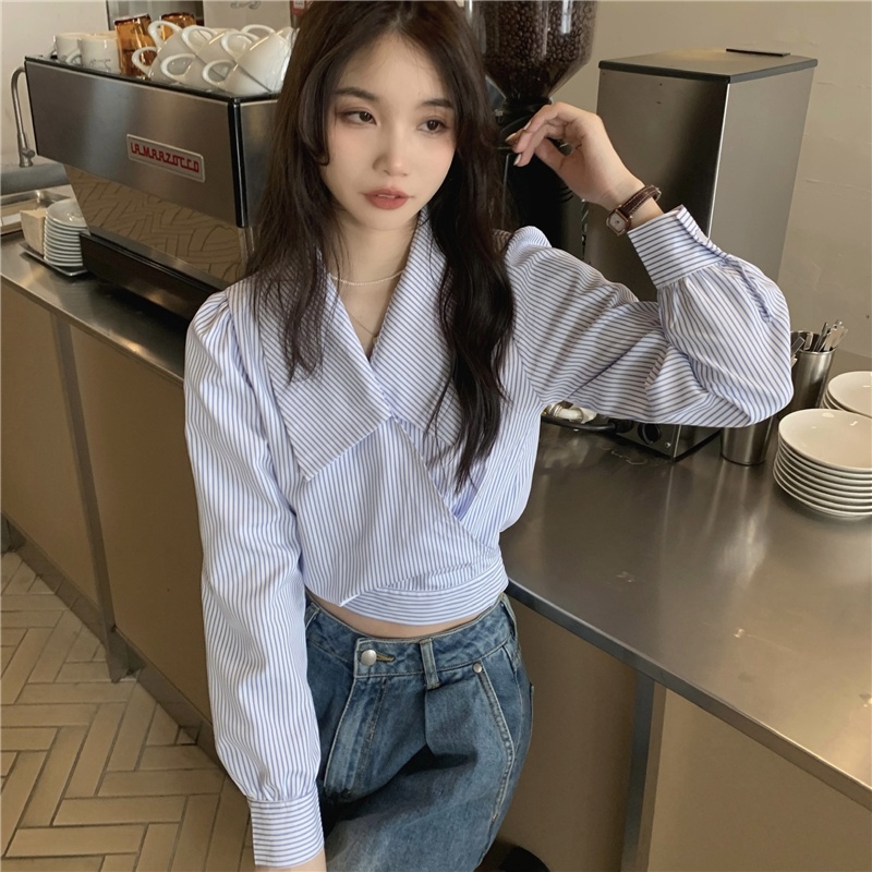 Áo Sơ Mi Nữ Tay Dài Kẻ Sọc Thời Trang Hàn Quốc Xinh Xắn
