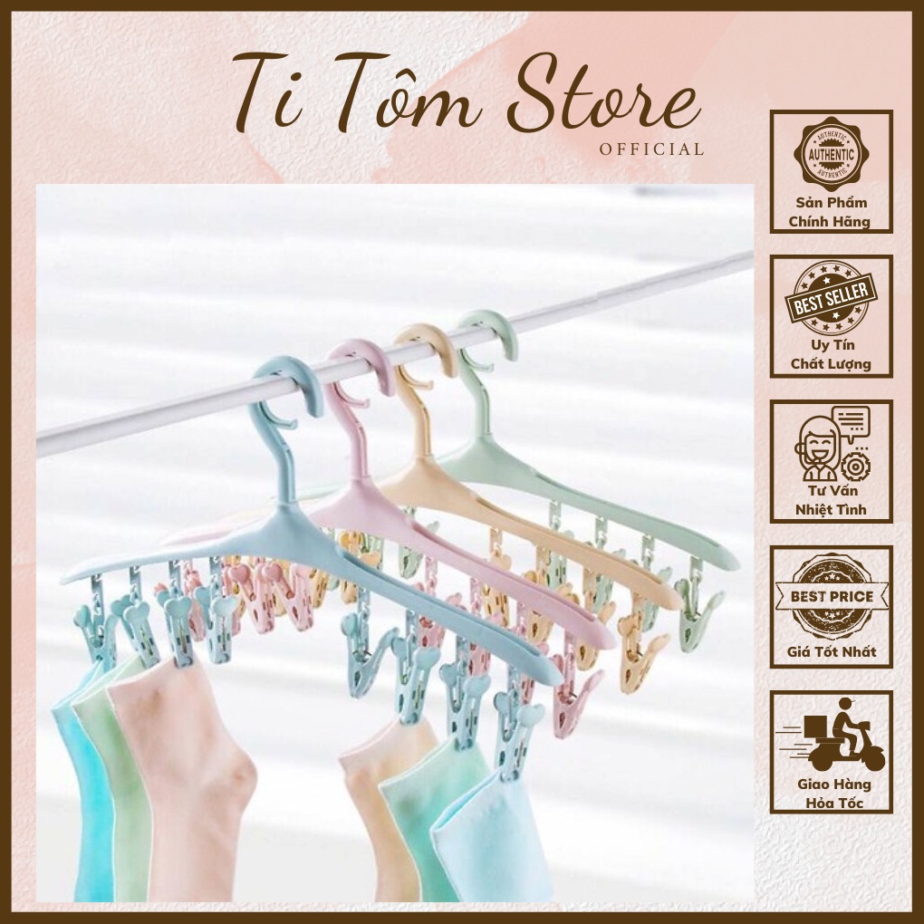 Móc phơi 8 kẹp đa năng, móc phơi tất, phơi đồ lót, phơi đồ sơ sinh -TiTomStore