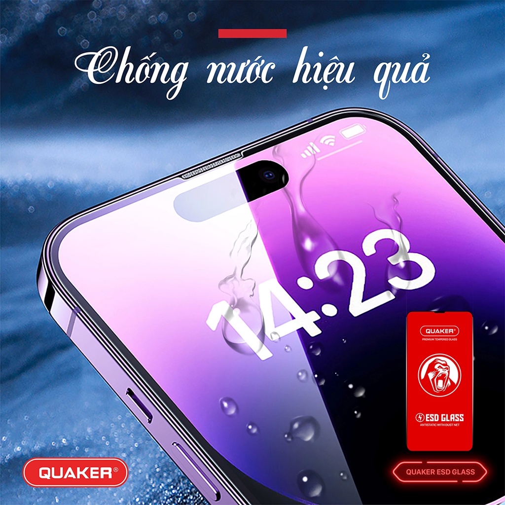 Kính cường lực iphone full màn Quaker ASD 7 8 PLUS X XS XSM 11 12 13 14 PROMAX