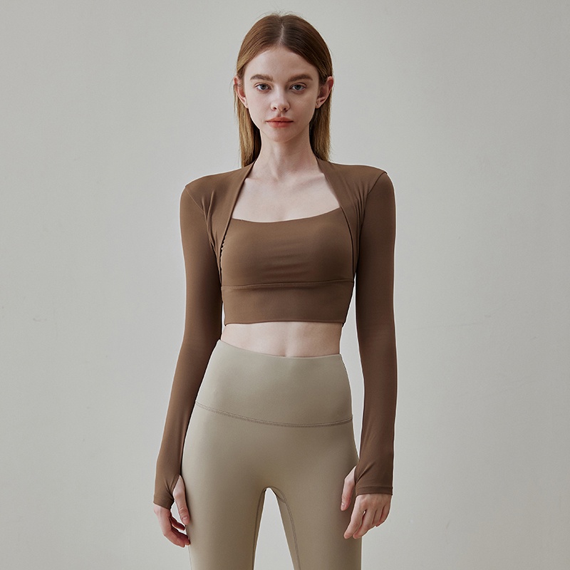 Fit.her Áo Thun Thể Thao Tay Dài Dáng Ôm Có Mút Ngực Phong Cách Mùa Xuân Tập Yoga Pilates Cho Nữ