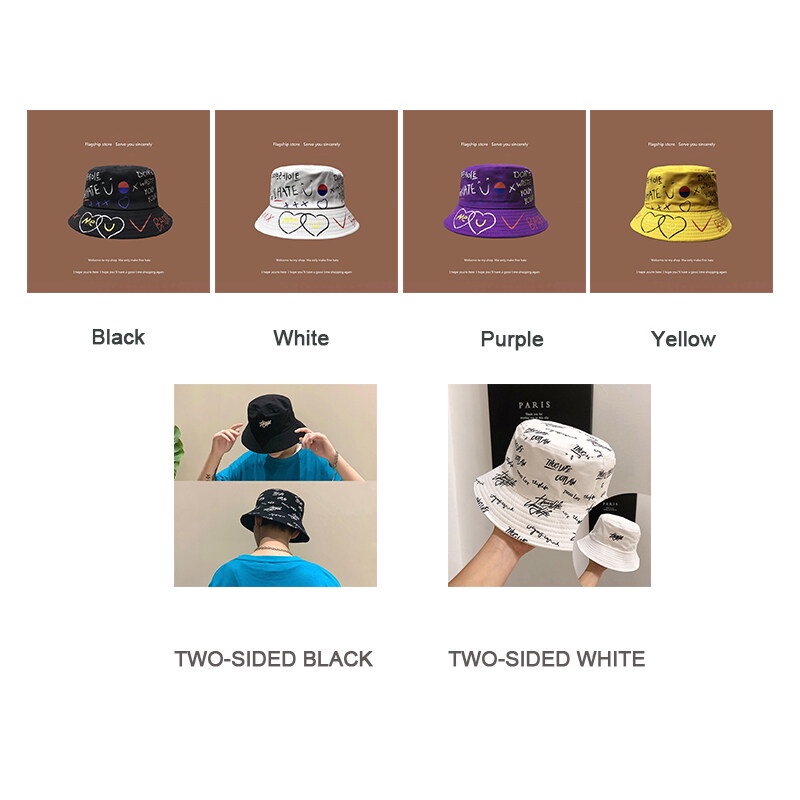 Nón Tai Bèo Hai Mặt Phong Cách graffiti Hàn Quốc Mới Cho Nam Nữ