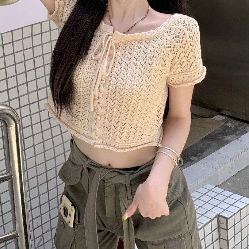 Áo Croptop Tay Ngắn Phong Cách Retro Hợp Thời Trang Hè Cho Nữ