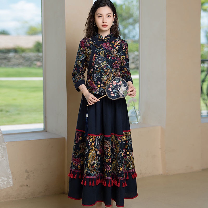 Đầm Sườn Xám Cách Tân Trung Hoa Cổ Đứng Tay Lửng Ôm Dáng Phong Cách Retro Mùa Thu 2023