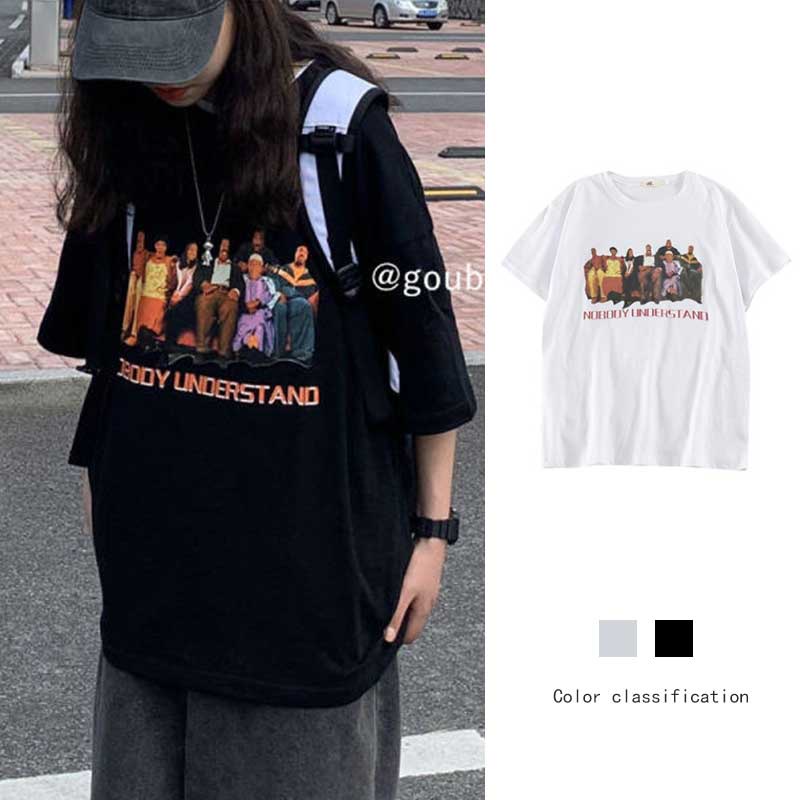 Áo Thun Ngắn Tay Dáng Rộng In Hình Phong Cách Vintage Hàn Quốc Thời Trang Mùa Hè