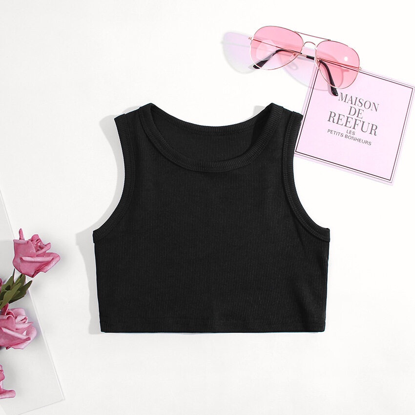 Áo Croptop Sát Nách Chất Liệu Cotton Màu Trơn Thời Trang Mùa Hè Cho Bé Gái