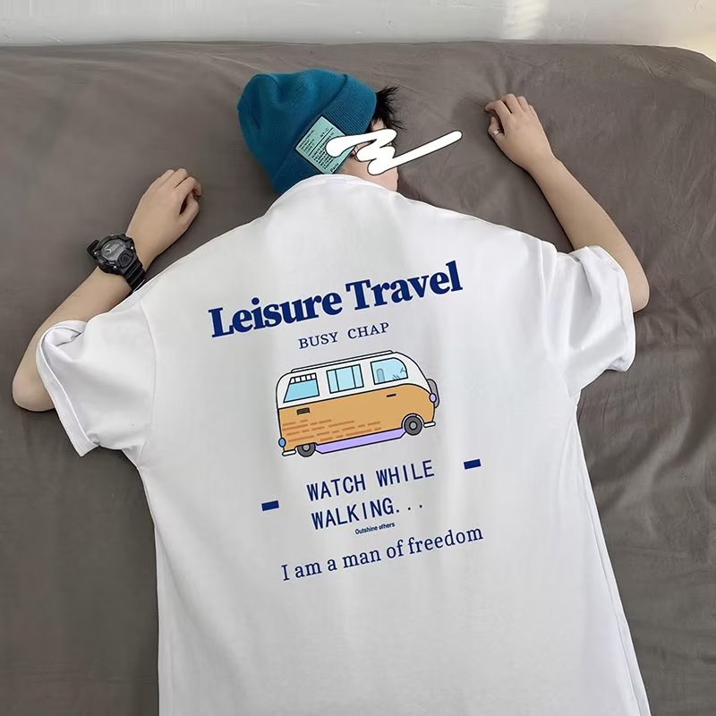 Áo Thun Cổ Tròn In Chữ Phong Cách hip hop Hàn Quốc Cho Nam Giới Cỡ M-5XL