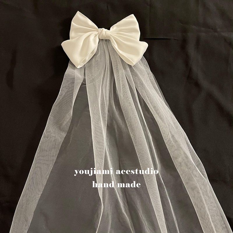 Kẹp Tóc Nơ Lưới Đính Mạng Che Mặt Kiểu Pháp Cho Cô Dâu