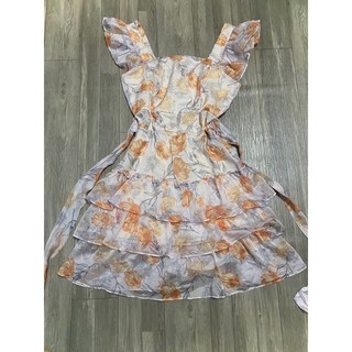 Thanh Lý đầm tầng vải tơ hoa cam
