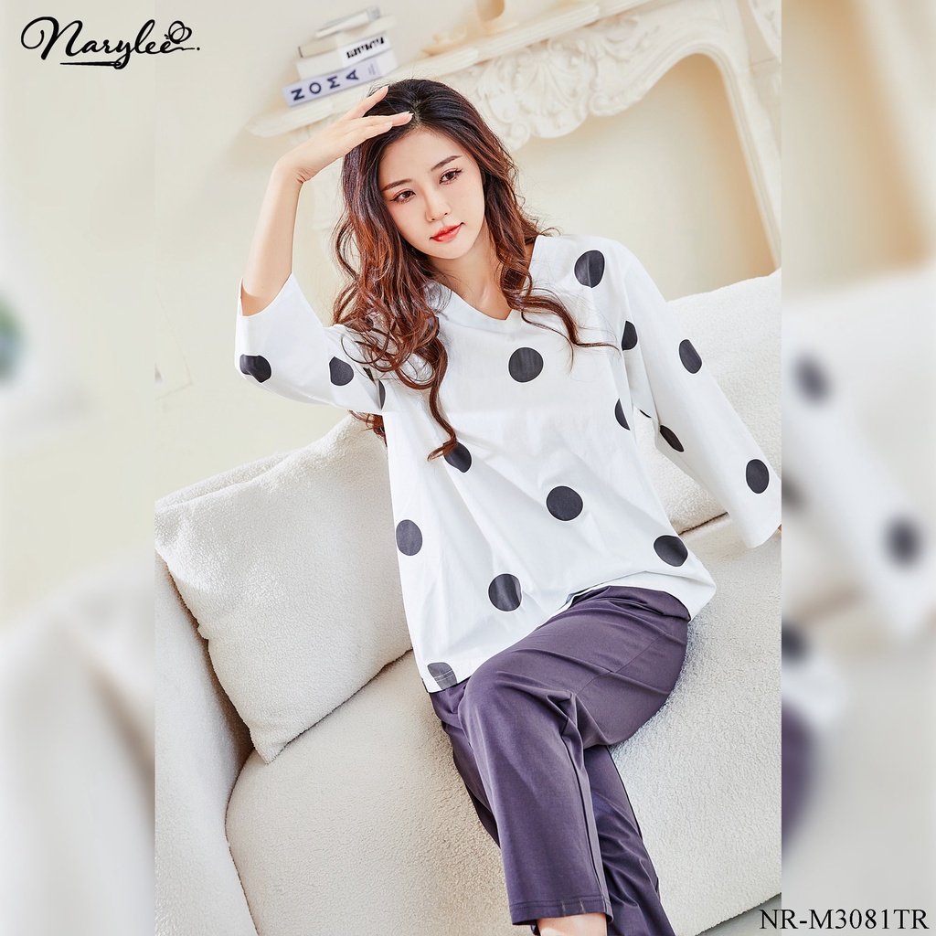 Bộ mặc nhà mùa xuân áo tay lỡ chất cotton mỏng Narylee mã NR-M3081