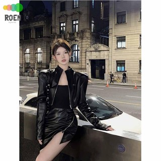 Áo khoác da khóa kéo thời trang dành cho nữ