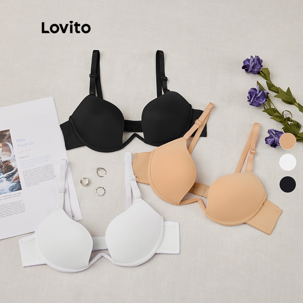 Áo ngực Lovito cổ chữ V nâng ngực phong cách sexy L233L095 (màu đen / hồng / trắng)