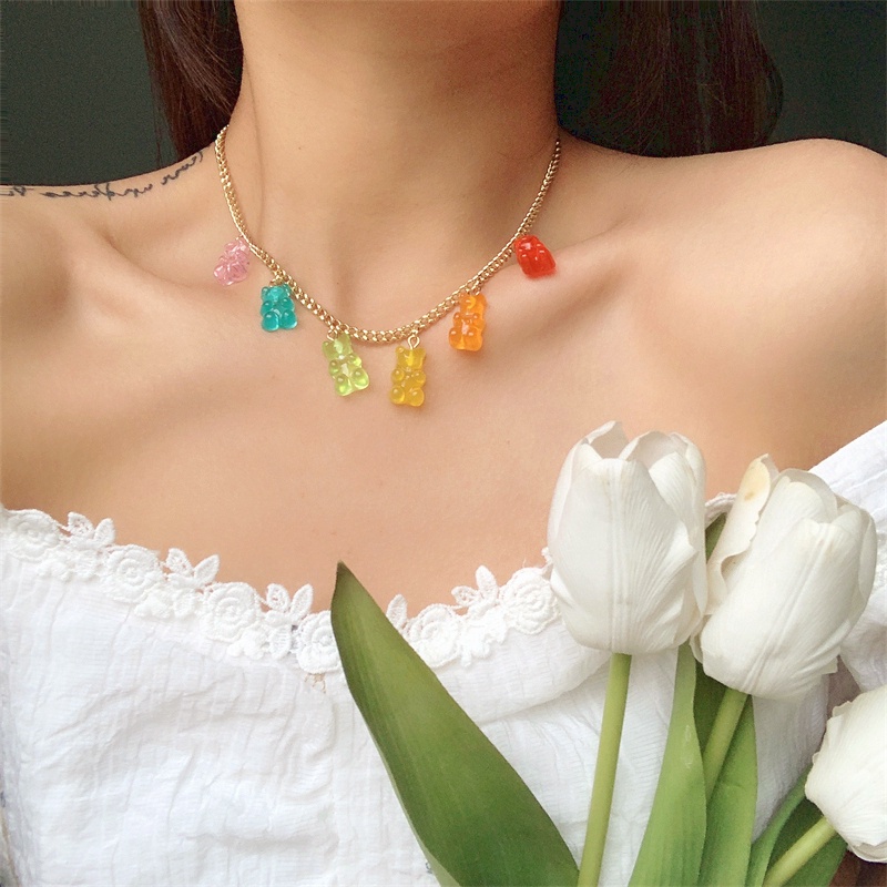 Dây Chuyền Mặt Gấu Gummy 7 Màu Kẹo Dễ Thương Cho Nữ