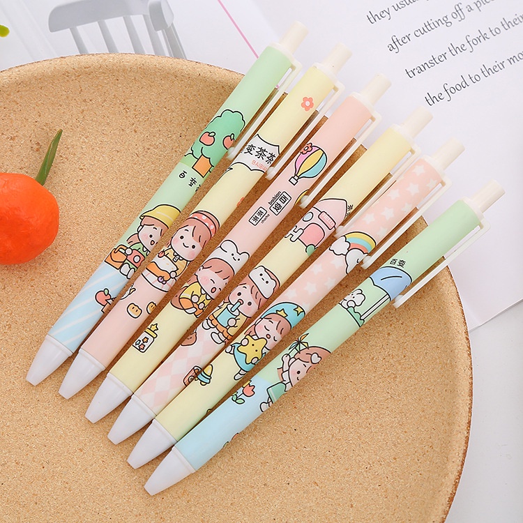 Set 6 Cây Bút Dạng Nhấn Họa Tiết Hoạt Hình ins Dành Cho Học Sinh