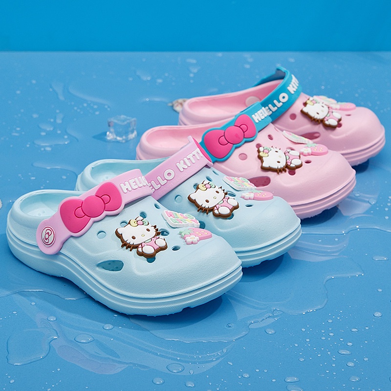 Dép Crocs Đi Biển Chống Trượt Kiểu Hoạt Hình Hello Kitty Dễ Thương Thời Trang Mùa Hè Cho Bé Gái