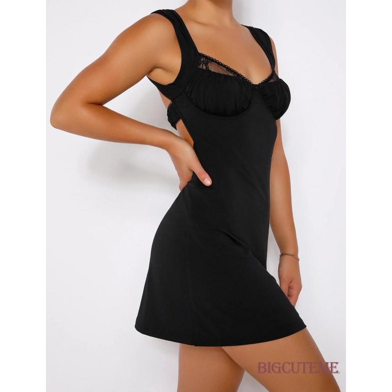 Đầm Hai Dây Mini Màu Đen Hở Lưng Thời Trang Mùa Hè Cho Nữ