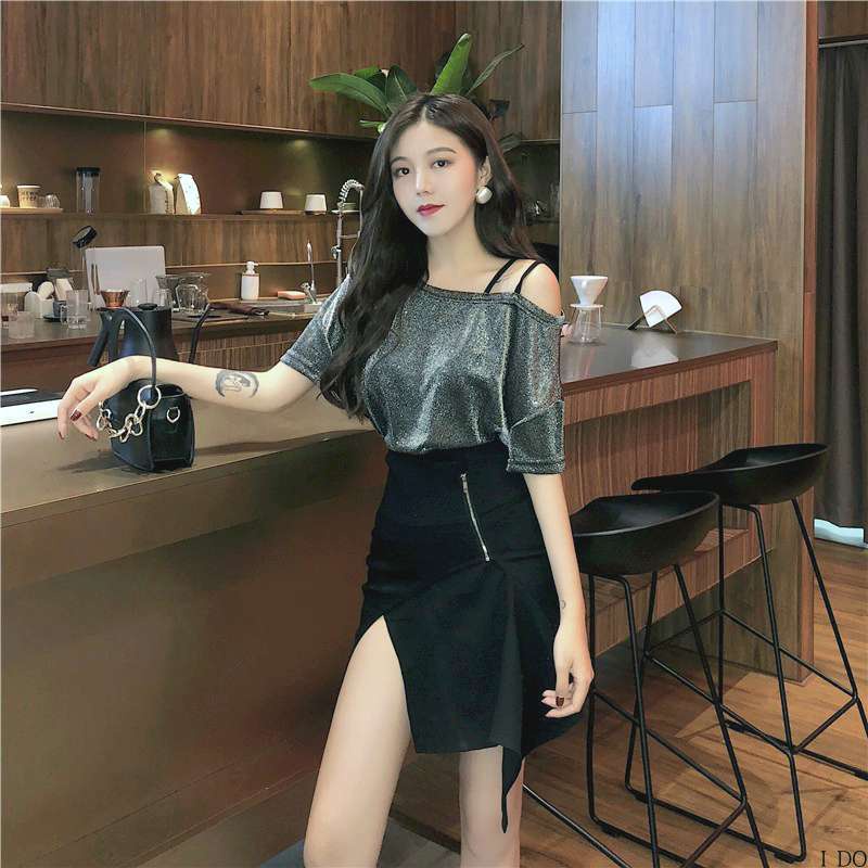 Áo Thun Tay Ngắn Hở Vai Phong Cách Hàn Quốc Thời Trang Mùa Hè Xinh Xắn Cho Nữ