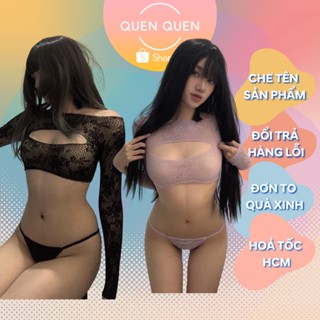 Đồ ngủ sexy QUENQUEN đồ ngủ nữ ren lưới màu đen freesize 1164