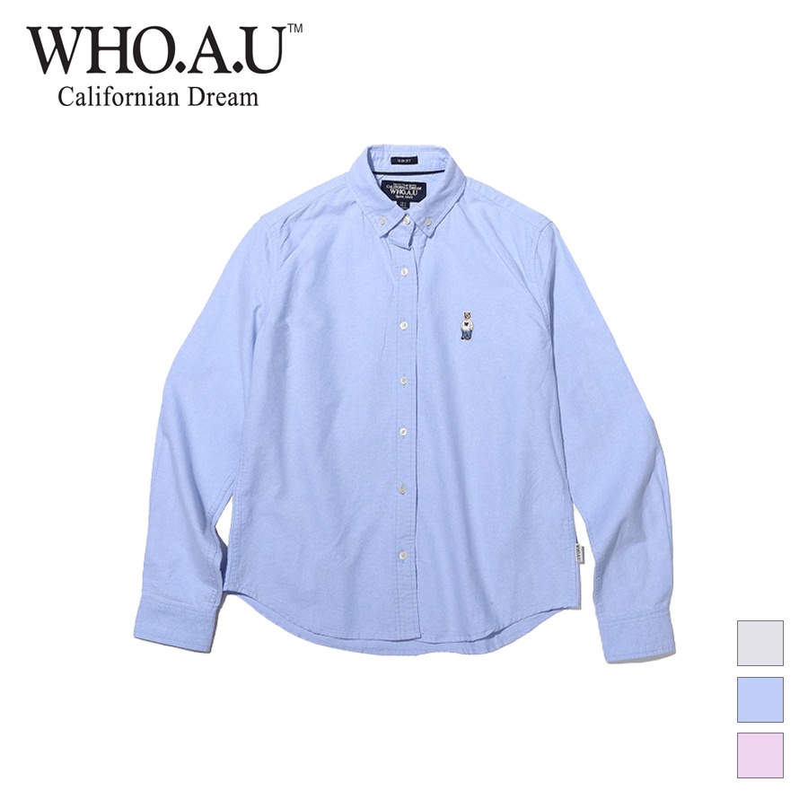 Áo sơ mi WHO.A.U WHYWD2321F slim-fit oxford cổ đứng thêu Steve Bear (3 màu)