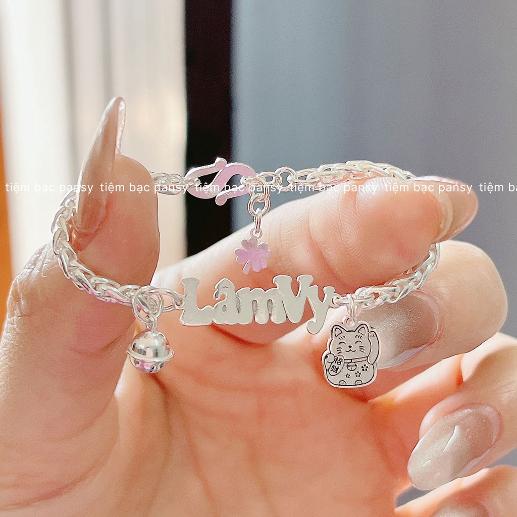 Lắc bạc cho bé gái trai sơ sinh khắc tên đeo tay, chân đều được